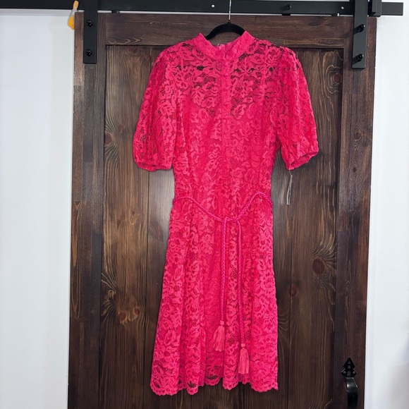 TAHARI ASL Women's Lace Puff-Sleeve Shirtdress, Hot Pink NWT - Picture 2 of 3